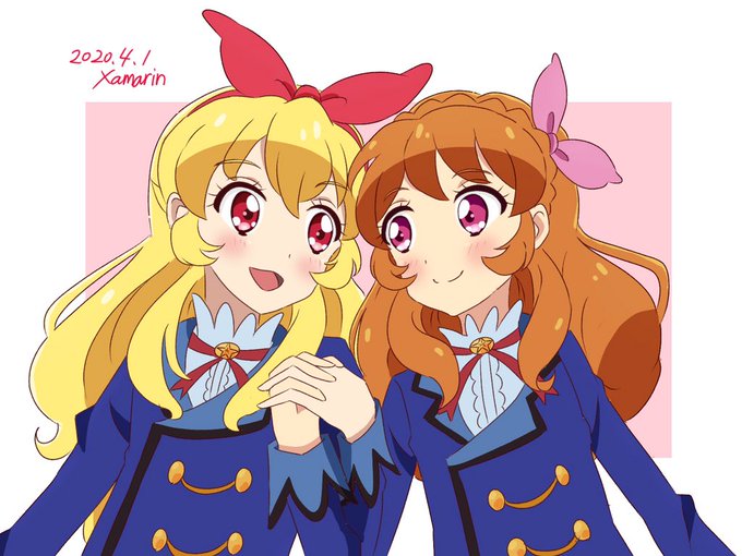 リクエストイラストいちごちゃんとあかりちゃんです(⌒▽⌒) #aikatsu 