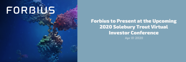 Forbius_'s tweet photo. Forbius to present at the @SoleburyTrout Virtual Investor Conference on April 2, 2020 at 2:30PM ET. An interactive Q&amp;A with participants will be included. 

Click here to join: https://t.co/K1b71JlAMg

#Forbius #Biotech #Pharmaceuticals #Austin #Montreal https://t.co/L52uAKziLD