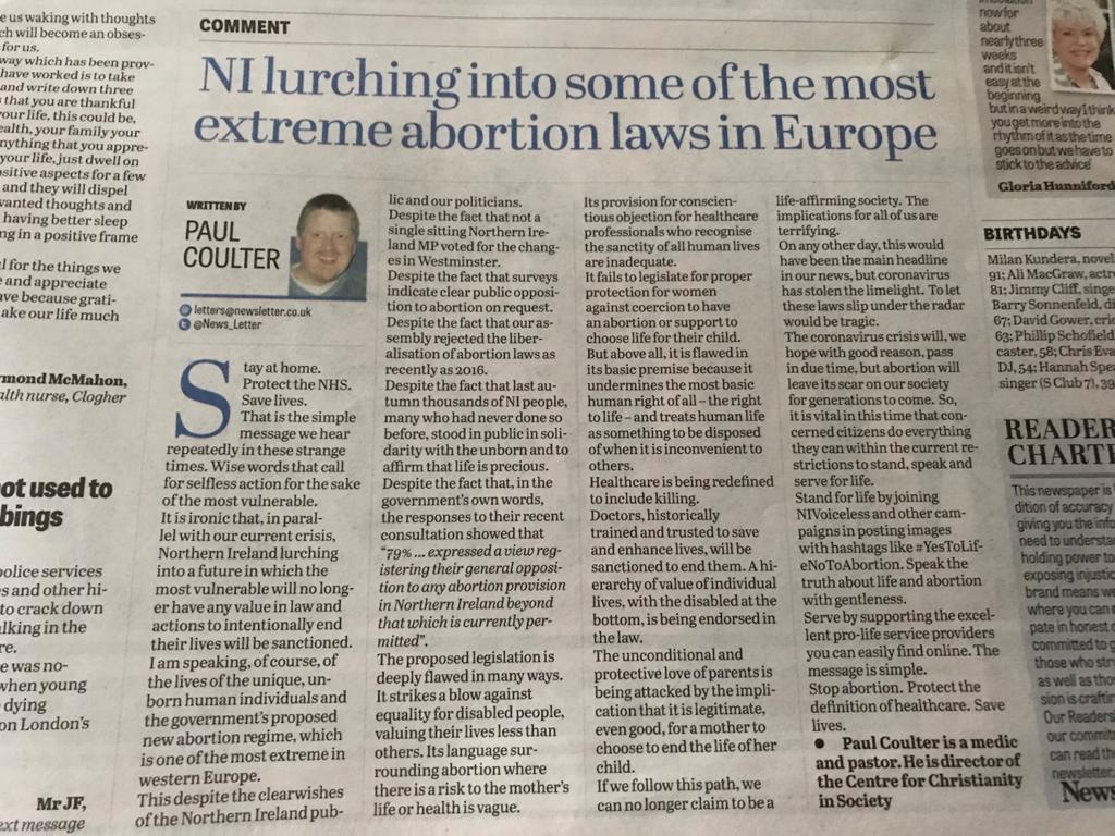 paulbcoulter's tweet photo. My article in the Newsletter today.  Please share these important facts and keep speaking to everyone you can about the truth of abortion and the value of human life.  

#YesToLifeNoToAbortion
#EveryLifeValued #NoDeathChosen

NI voiceless https://t.co/iPJPPueEXA