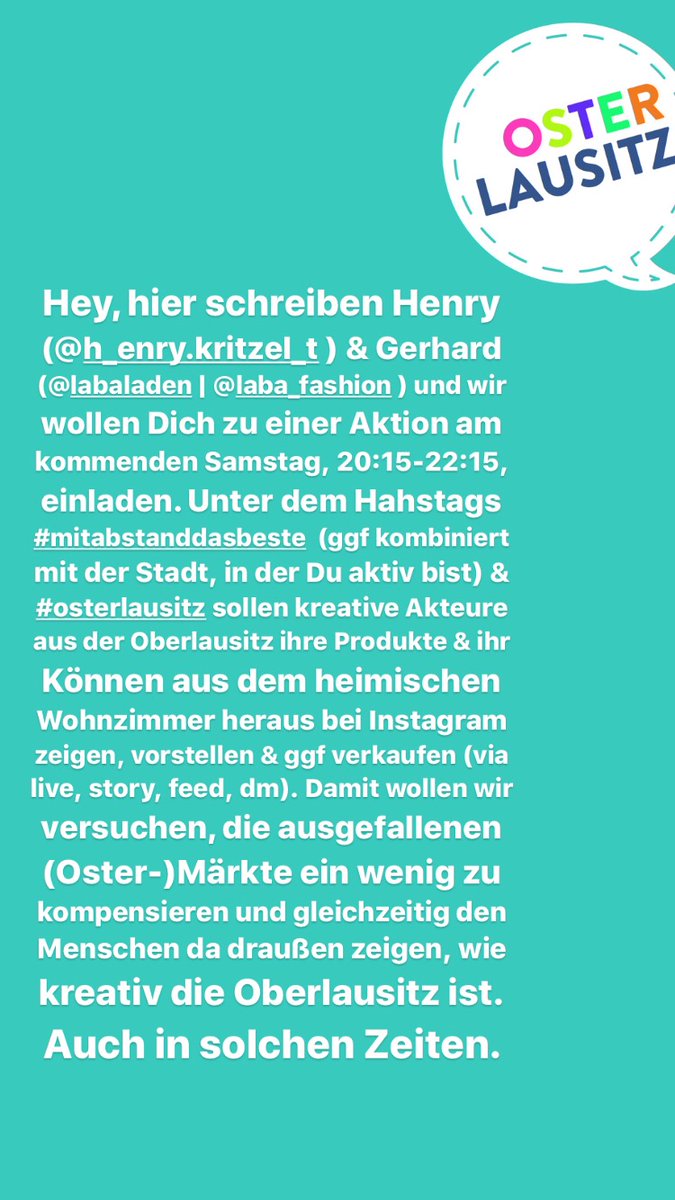 laba_fashion's tweet photo. /// OSTERLAUSITZ ///
Instagram, Samstag, 4. April.
Wer Bock hat, macht mit.
#osterlausitz
#mitabstanddasbeste https://t.co/aqFLCWyAXw