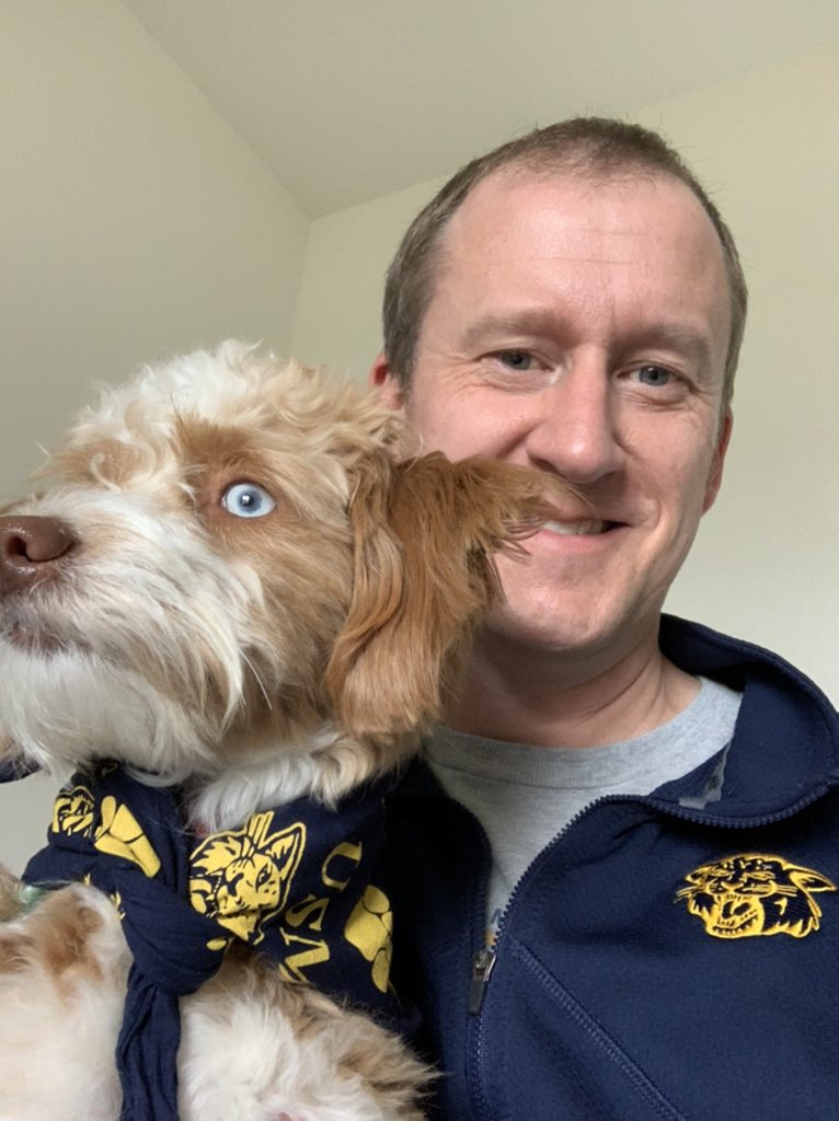 USMBoz's tweet photo. First Wildcat Wednesday with my furry office mate #USMatHome https://t.co/KuQ1eJtY6d