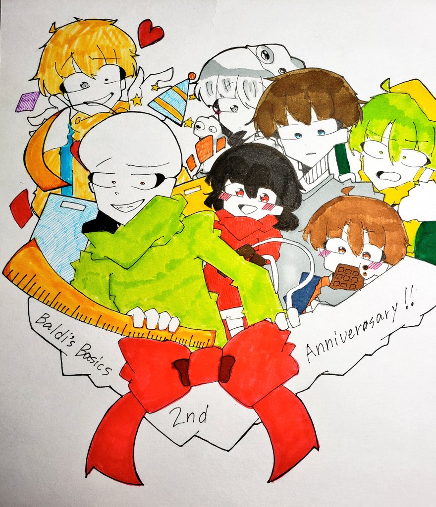 赤狐 Akagitsune Sur Twitter Baldisbasics バルディ先生2周年記念イラスト バルディ先生が2周年なのでお祝い イラストを描いてみました 大遅刻してしまってすみません バルディ先生2周年おめでとうございます 一部擬人化です