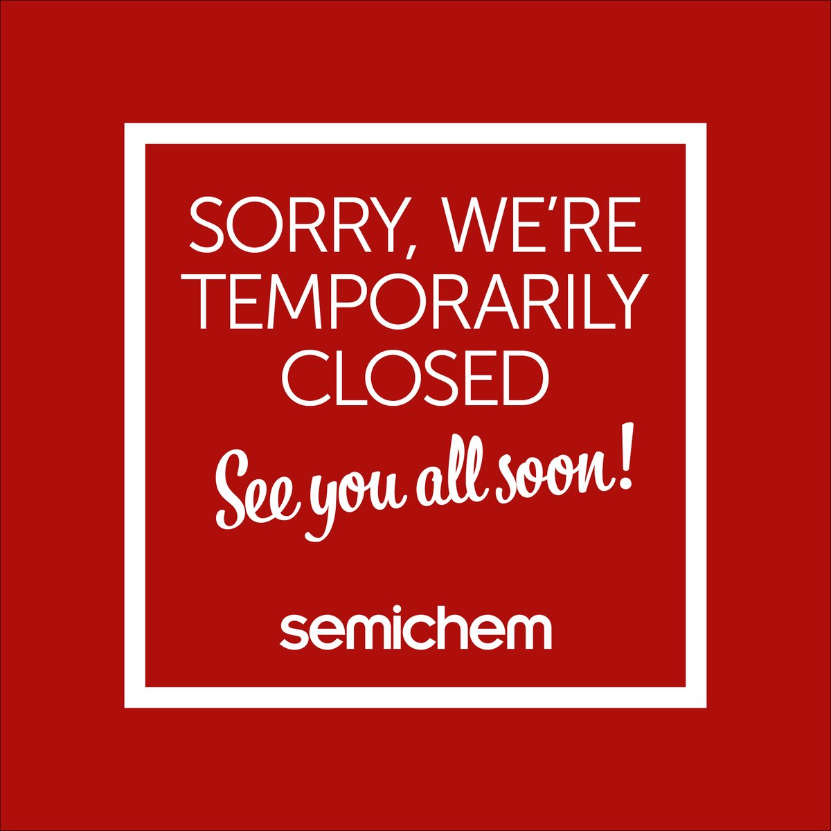 Semichem's tweet image. *COVID-19 UPDATE - TEMPORARY STORE CLOSURES*

After careful consideration, we feel the time has come to close our Semichem stores.  This is for the good of the communities we serve.

Thank you for your custom and thank you to our staff for your support.

See you all soon.