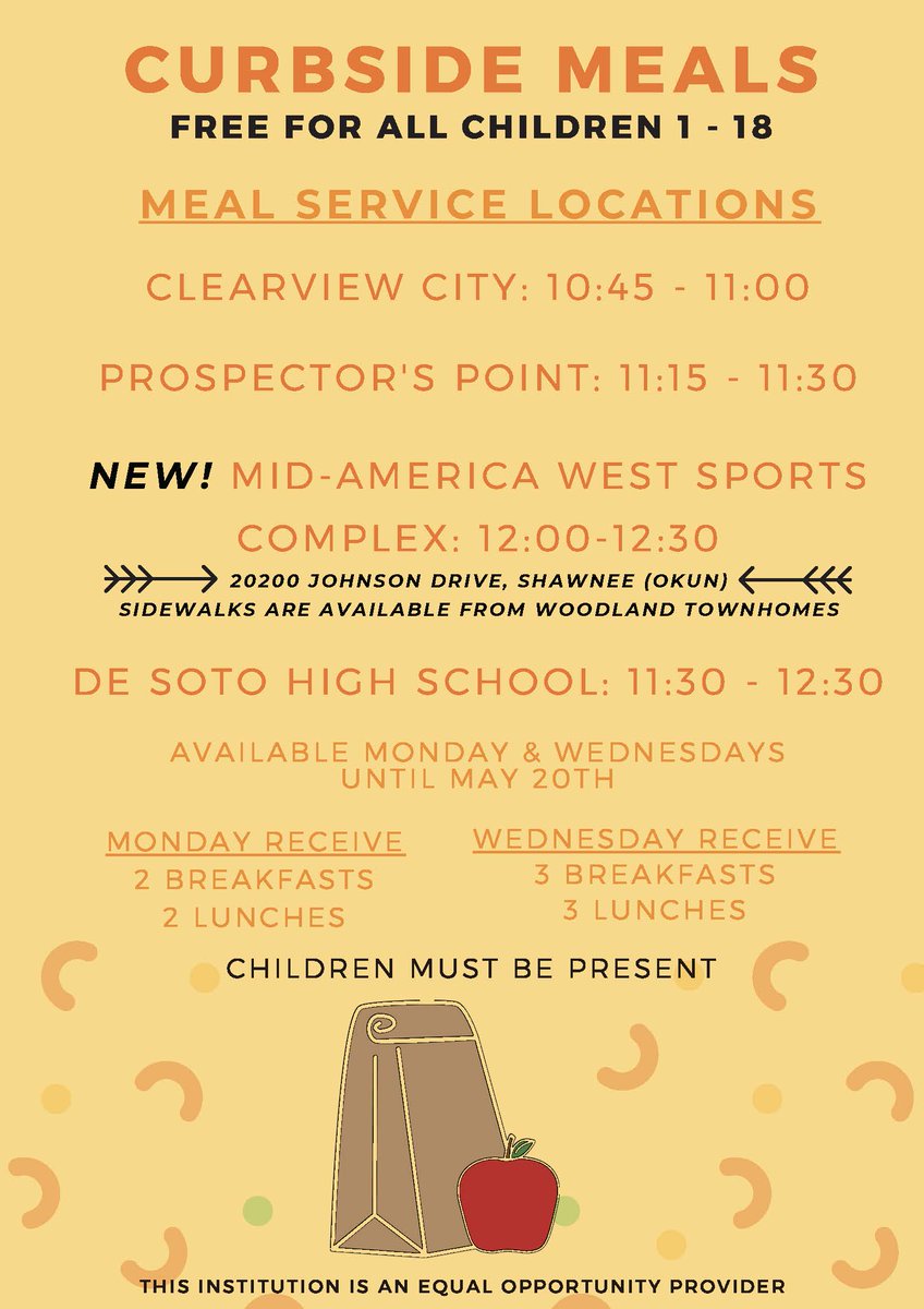 usd232official's tweet photo. USD 232 Student Nutrition will be out again today providing "Grab &amp; Go Meals" at 4 different locations! Meals will be provided every Monday &amp; Wednesday until May 20. Check it out > https://t.co/W10XIdHG1s https://t.co/nrM87aJ4yO