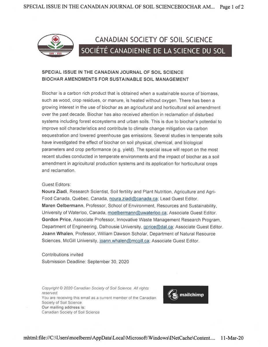 Although the conference is cancelled, we are still proceeding with the special issue on biochar.