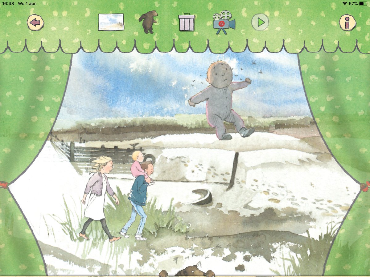 RianVisser's tweet photo. De iPad app Wij gaan op berenjacht van @GottmerKinderbo is op het ogenblik gratis. De ‘theaterfunctie’ is een van de leukste functies: zelf een filmpje maken met de figuren uit het verhaal. Download snel! https://t.co/iGRkoG85P5 https://t.co/j4eivFNVSA