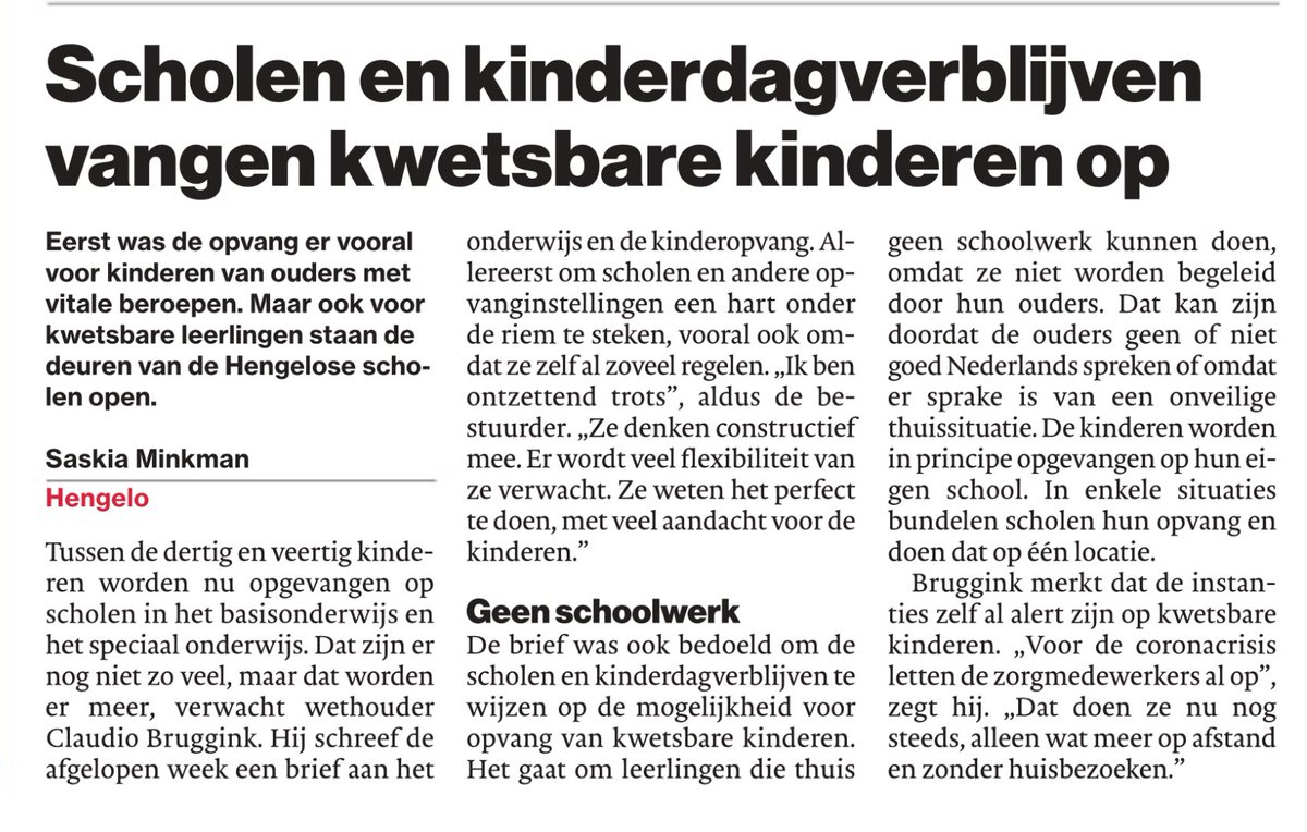 Zo doen we wat nodig is om #Hengelo draaiend te houden. Fantastisch hoe onderwijs en kinderopvang samen met alle andere partners dit zo snel hebben kunnen regelen. #veilig #vitaleberoepen #kwetsbaar