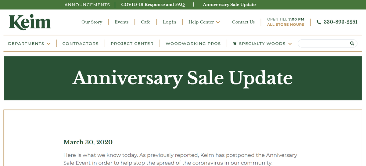 KeimLumber's tweet photo. Missing our Anniversary and Customer Appreciation event that was scheduled for this week? So are we! But the good news is that you can still get Anniversary Sale pricing if you place your order by phone! Just call 330.893.2251. More information at:  https://t.co/eW6iCKF6X2 https://t.co/CCGTsS5asS