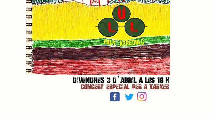 🦉ÜLL, el nou projecte del cantant d’<a href="/AnitaMiltoff/">Anita Miltoff</a>  ha preparat un concert especial pel @cctomasacuevas des del #confinament en format acústic 
👉Divendres 3 d'abril a les 19 h  facebook.com/cctomasacuevas/
<a href="/BCN_LesCorts/">Les Corts</a> <a href="/CcivicsBCN/">Centres Cívics BCN</a> <a href="/BcnDCultural/">Barcelona Districte Cultural</a>  <a href="/enderrock/">Enderrock</a> <a href="/RogerPala/">Roger Palà</a> <a href="/TimeOutBCN/">Time Out Barcelona</a>