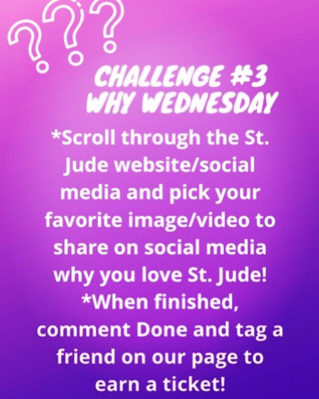 SIUEutd's tweet photo. Welcome back for today’s challenge, Why Wednesday! Can’t wait to hear about all of your reasons why you love St. Jude💜 https://t.co/W6KJLwuk7e