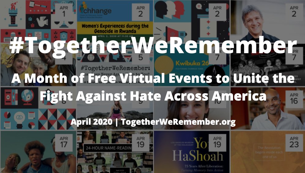 TgthrWeRemember's tweet photo. April is #GenocideAwarenessMonth! We teamed up w museums, schools, &amp; communities across the US for 30 days of FREE virtual events to unite the fight against hate &amp; turn memory into action. JOIN US! 💪https://t.co/XP9yFj2Zes @HCofPGH @ihmec @LAMOTH1961 @dhhrm_org @candlesmuseum https://t.co/zpifsxFeWu