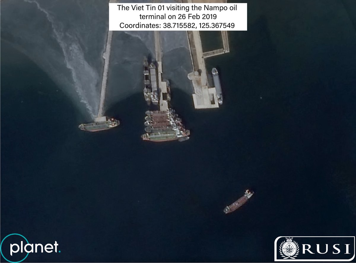 OSIA_RUSI's tweet photo. 8/ In February 2019, @LeoPByrne at @nknewsorg and @_LucasKuo at @C4ADS tracked a Vietnamese tanker named the Viet Tin 01 as it arrived in Nampo harbour while reportedly carrying 2,000 tonnes of gasoline. https://t.co/qoSm1727gA