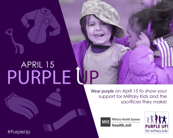DoD_DHA's tweet photo. The @DeptofDefense has designated April the Month of the Military Child since 1986, to recognize the contributions and personal sacrifices made by #MilKids. We ask everyone to #PurpleUp on April 15. Let’s connect while social distancing! https://t.co/xJWZQWJmI0