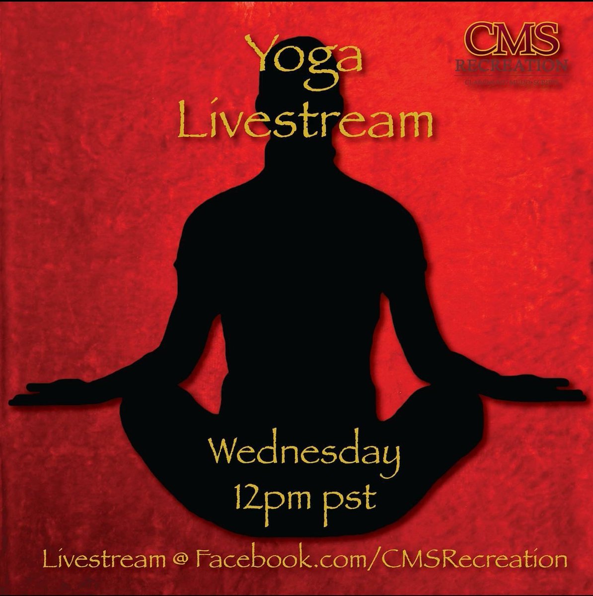 cmsrecreation's tweet photo. Midweek Yoga is a must!!! Join us today at 12pm PST for Yoga with Alan, via Facebook LIVE. We hope to see you there! #CMSrec
#GoCMS
π: https://t.co/YUSxJKaVns
β°12pm- 1PM (PST) https://t.co/xBpWyEd2yS