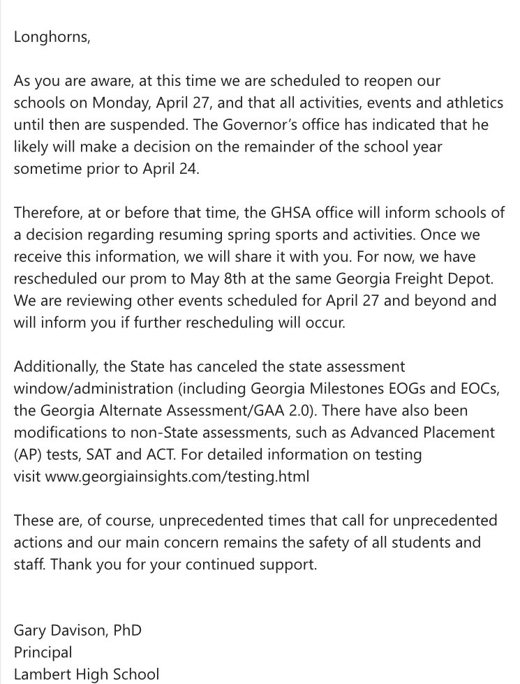 Update from Dr. D...stay healthy Longhorns, help others in need and we look forward to seeing you soon. #HookEm