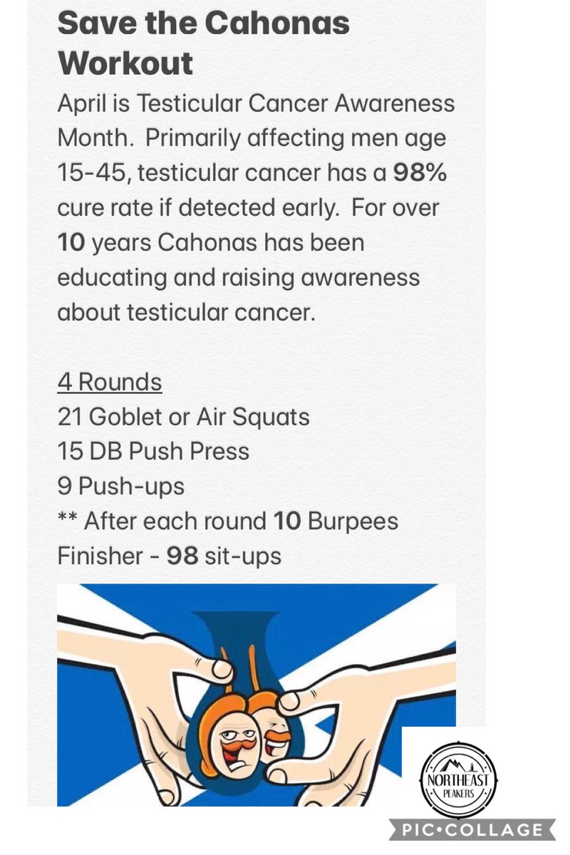 nepeakers's tweet photo. April is Testicular Cancer Awareness month!  Join the #NortheastPeakers and take on our Save the Cahonas workout in support of @CahonasScotland .  Donations to our Just Giving Page are appreciated too.
https://t.co/Moms8cJDRt https://t.co/Ee4Rw3IO08