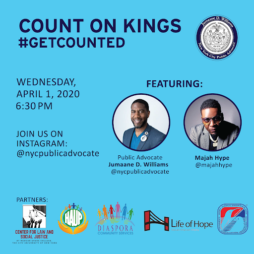 nycpa's tweet photo. TONIGHT: Join Public Advocate Williams & @MAJAHHYPEWORLD for a special Count on Kings #2020Census conversation on Instagram Live at 6:30 PM: https://t.co/OAhMUxEyeH
#GetCounted here: https://t.co/EVi9XhJbJG https://t.co/goPv9G4dQU