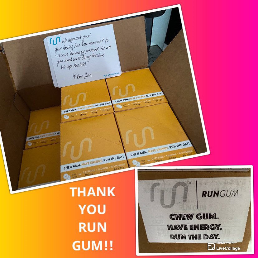 LKelnock's tweet photo. Thank you @rungum for supporting us &amp; for your generous donation! I can’t wait to share it with my co-workers when I go to the hospital for my 12 hour overnight shift tonight! #rungum #runtheday #runsquad2020 https://t.co/d2EnamdfpS