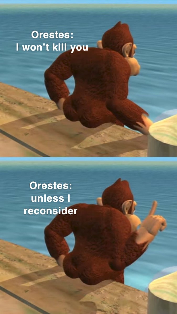 rmavirumquecano's tweet image. @ainekern coming in with an awesome meme inspired by Euripides&apos; Orestes! 

Orestes to the slave at 1525-8: