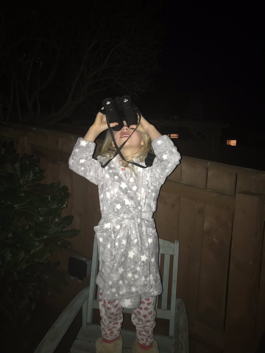 daisy_phil's tweet photo. Girls looking at the quarter moon tonight through the telescope. Orion’s Belt is visable &amp; Venus is the very bright star to the right of the moon. There’s a little cluster next to Venus. They look like the plough but they are actually a nebulous. @Newyorkprimary @NYPS_OPAL https://t.co/ADOikah8Jw