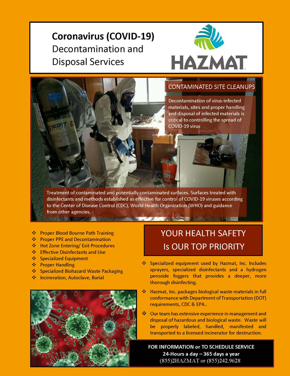 usahazmat's tweet photo. #coronavirus #COVIDー19 #PreventCOVID19Spread #preventioncleaning #hazmat #biocleanup https://t.co/t8xG7835NK
