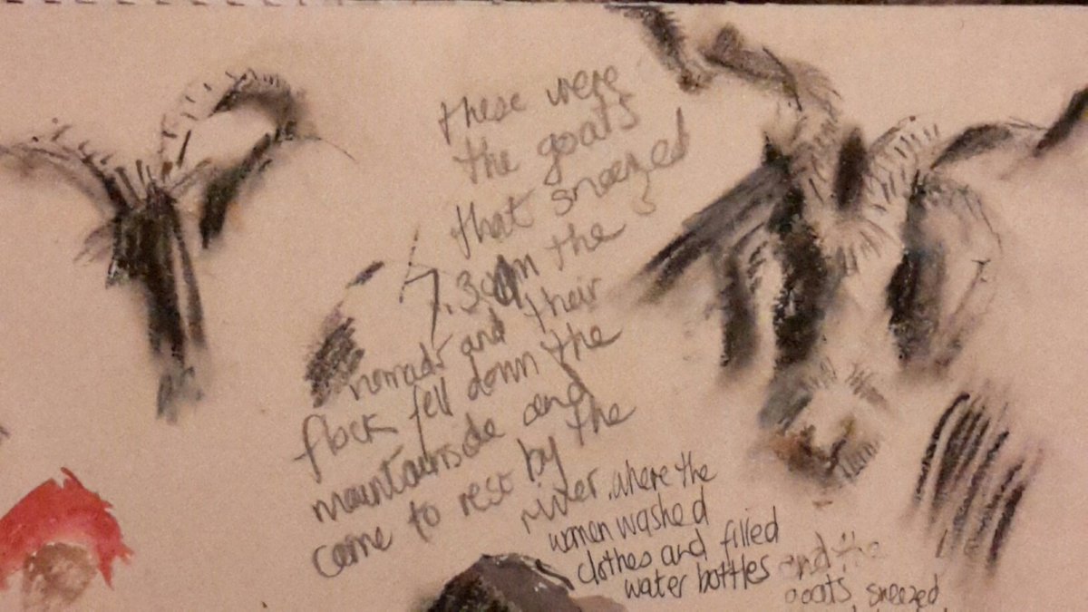 IngridWagner11's tweet photo. I'm a day behind with a goat. These are the Moroccan variety and of what they did and probably still do by the riverside  #RAdailydoodle https://t.co/Q4I5IInNmh