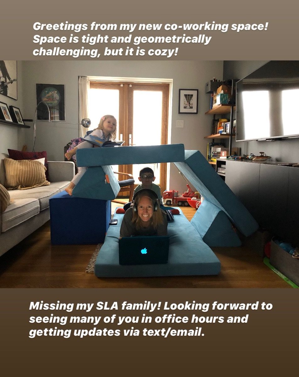 slanews's tweet photo. Ms. Giorgio - our math teacher, girls basketball coach and girls lacrosse coach - is so excited to share her new co-working space with everyone! We think her co-workers might be even more energetic than #SLA students! #SLACares https://t.co/4NNXv6VYuI