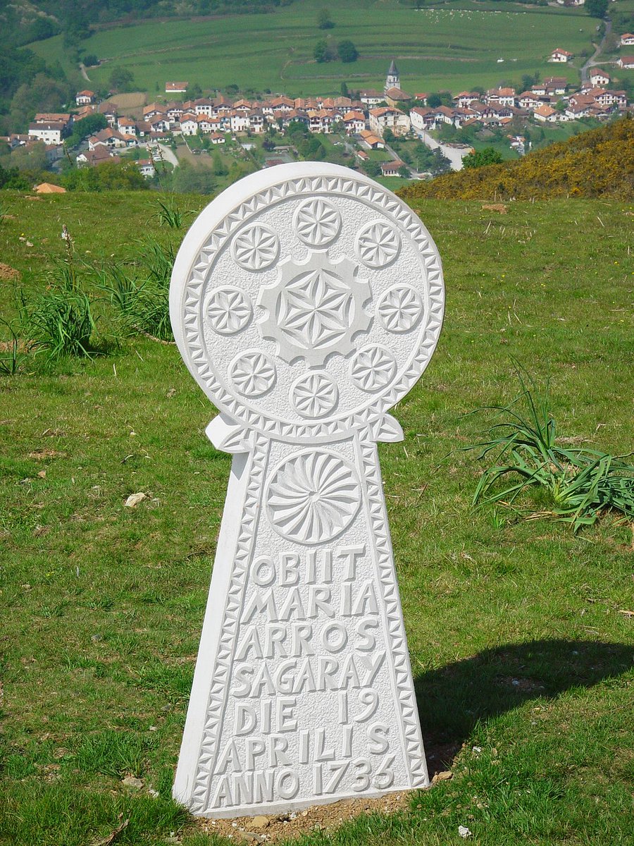 9/ In Basque Country, we have the very interesting Hilarri ("dead stone" in Euskera). They are round tombstones containing symbols of triskelions or the lauburu, the Basque swastika. Some date as late as the 20th century, meaning this tradition was carried over until modern times