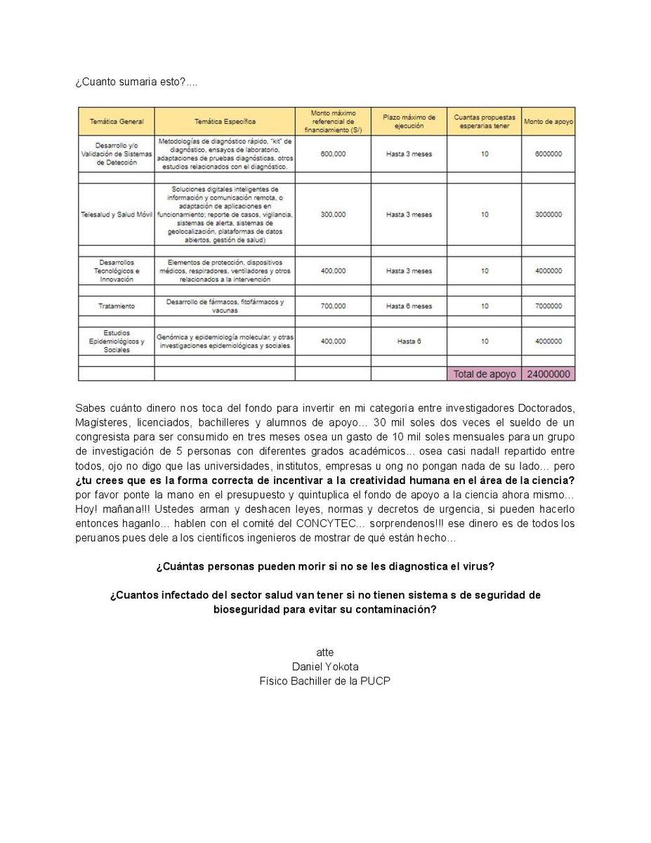danielsam's tweet photo. @ToniAlvaL Porque escatiman esfuerzos economicos en el CONCYTEC?? https://t.co/6XJc4CtktX
