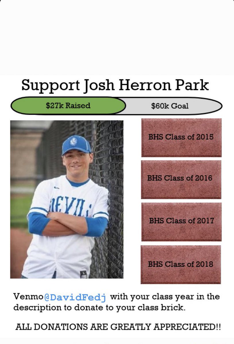 Josh showed so many of us how to live life to the fullest. To honor Josh, <a href="/jmackey22/">Joe Mackey</a> came up with the awesome idea of Herron Park. Although these are trying times for many, any donation amount helps this tremendous project and is greatly appreciated! #WinTheDay #JoshStrong