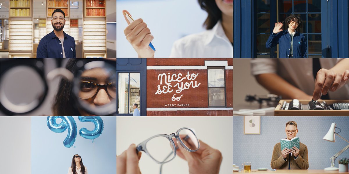 A collage of stills from a TV spot filmed for Warby Parker