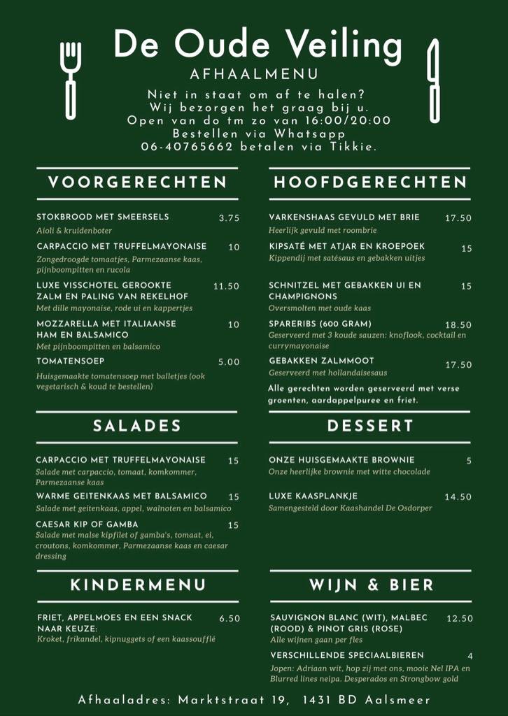 DeOudeVeiling's tweet photo. Vanaf morgen staan wij voor onze gasten klaar. Met dezelfde gastvrijheid die jullie van ons gewend zijn maar op een andere manier. Wij hebben onze kaart aangepast en nu kunnen jullie bij ons terecht voor een heerlijk afhaalmenu. Open van donderdag t/m zondag https://t.co/8AofYK82aq