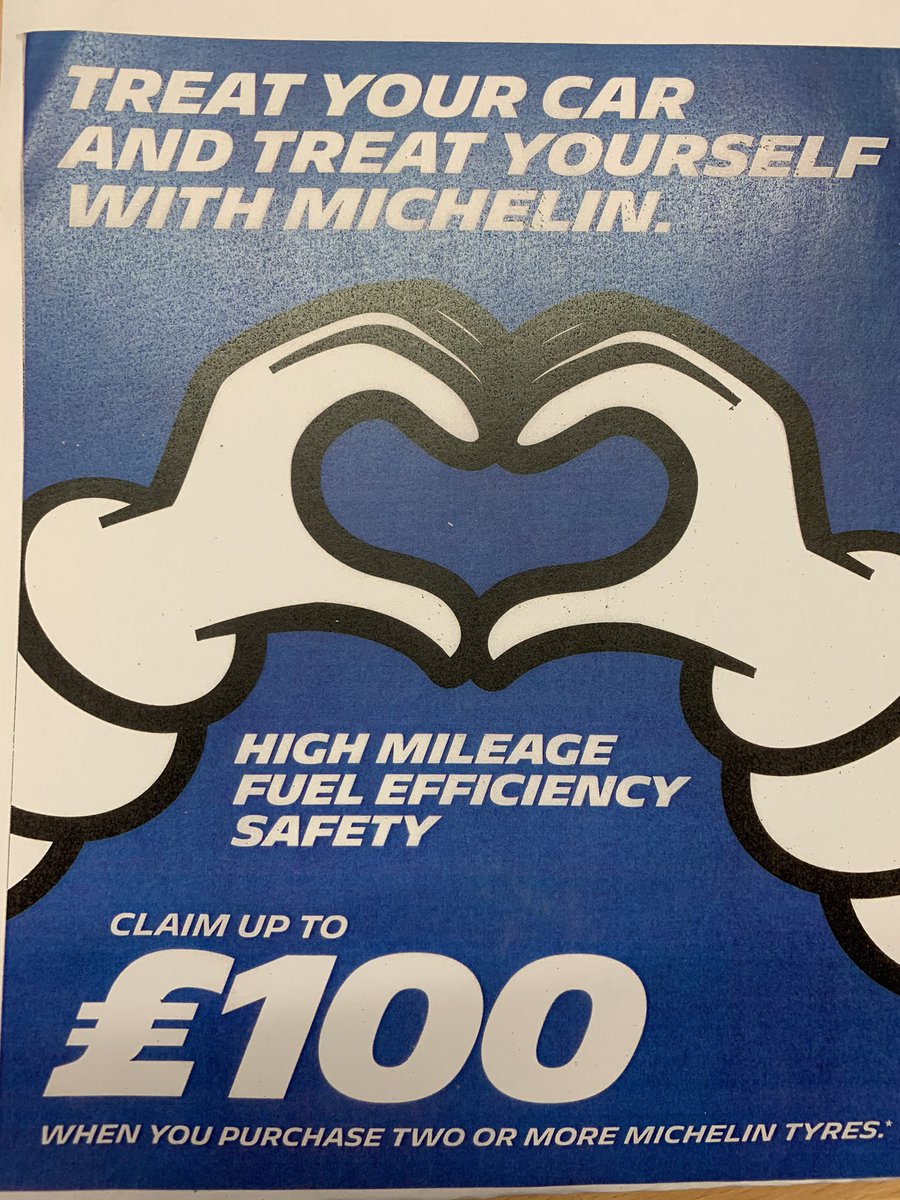 Up to 30th April you can get back from Michelin £100 paid into your Bank Account. Stay safe.