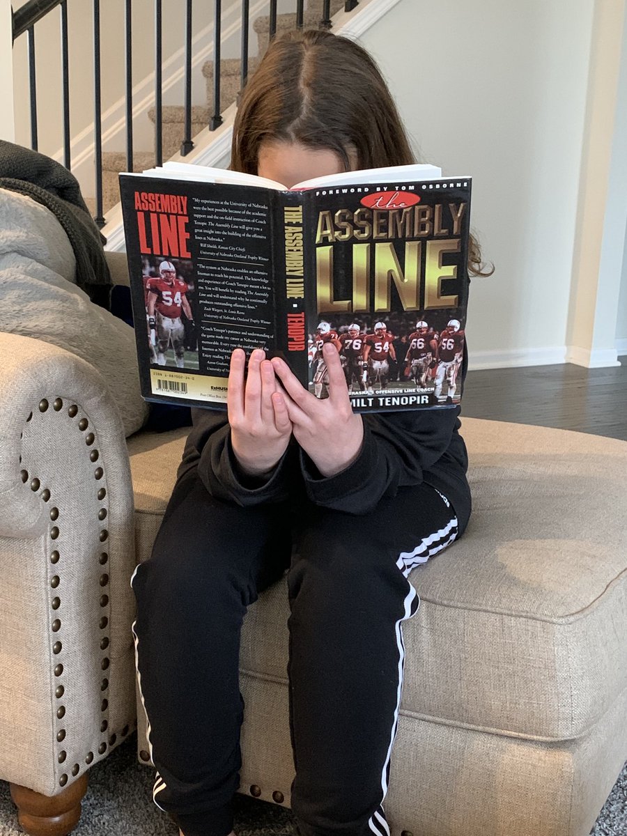 CoachBurnside's tweet image. My oldest daughter asked me which book she should read next. I suggest the greatest O-Line Book there is, #TheAssemblyLine by Milt Tenopir. She perused for a minute but chose Dear Evan Hansen instead. (I have no idea what that is). #coachdaughters #WEaboveme