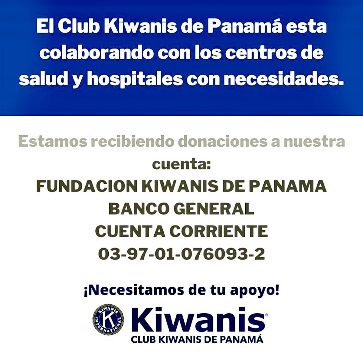 KiwanisPma's tweet photo. ¡Necesitamos de tu apoyo! Ayúdanos a colaborar con los centros de salud de mas necesidad #ProtégetePanamá #QuédateEnCasa https://t.co/2NtsvCaYkC