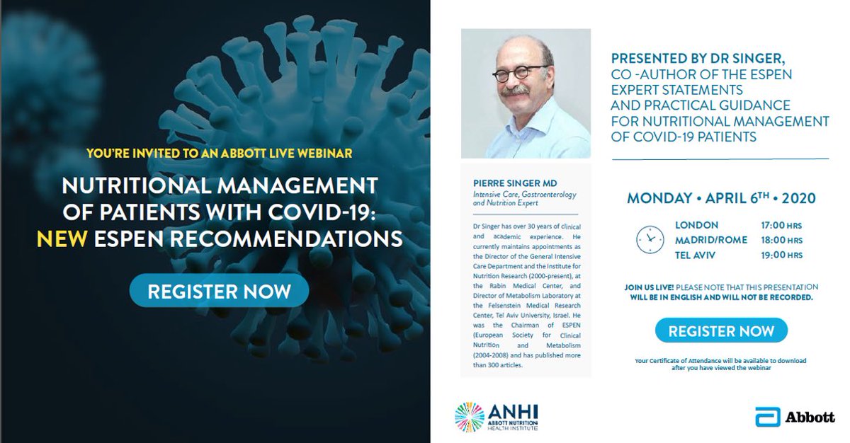 EduardoMulet2's tweet photo. Webinar: New Espen recommendations for COVID-19 patients, hosted by Abbott #ProudToBeAbbott

Register here: https://t.co/Djg5Def4ml https://t.co/HAHrmz7Qfz