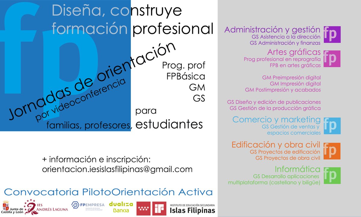 IESFILIPINAS's tweet photo. Si estás interesado en conocernos para cursar un ciclo de formación profesional, contacta con nosotros
#QuedateEnCasa #quenoparenlasclases #formacionprofesional #fpartesgraficas #fpadministracionygestion #fpcomercio #fpedificacionyobracivil #fpinformatica https://t.co/GxoMMwNhdm