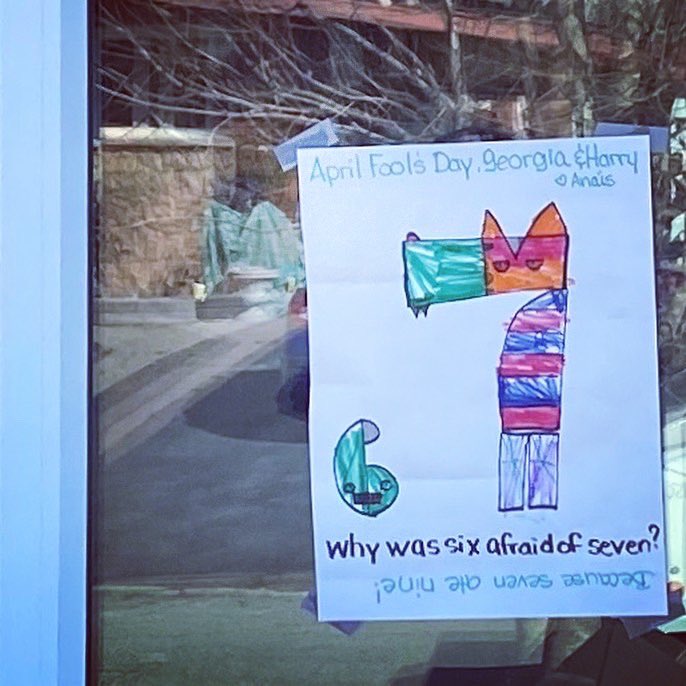RiversideParkCR's tweet photo. More jokes from #RiversidePark that neighbours have posted as part of the April 1st #WindowWalk #ScavengerHunt. Share photos of the jokes you find in your neighbourhood. #AprilFoolsDay https://t.co/7xmAGIym8a