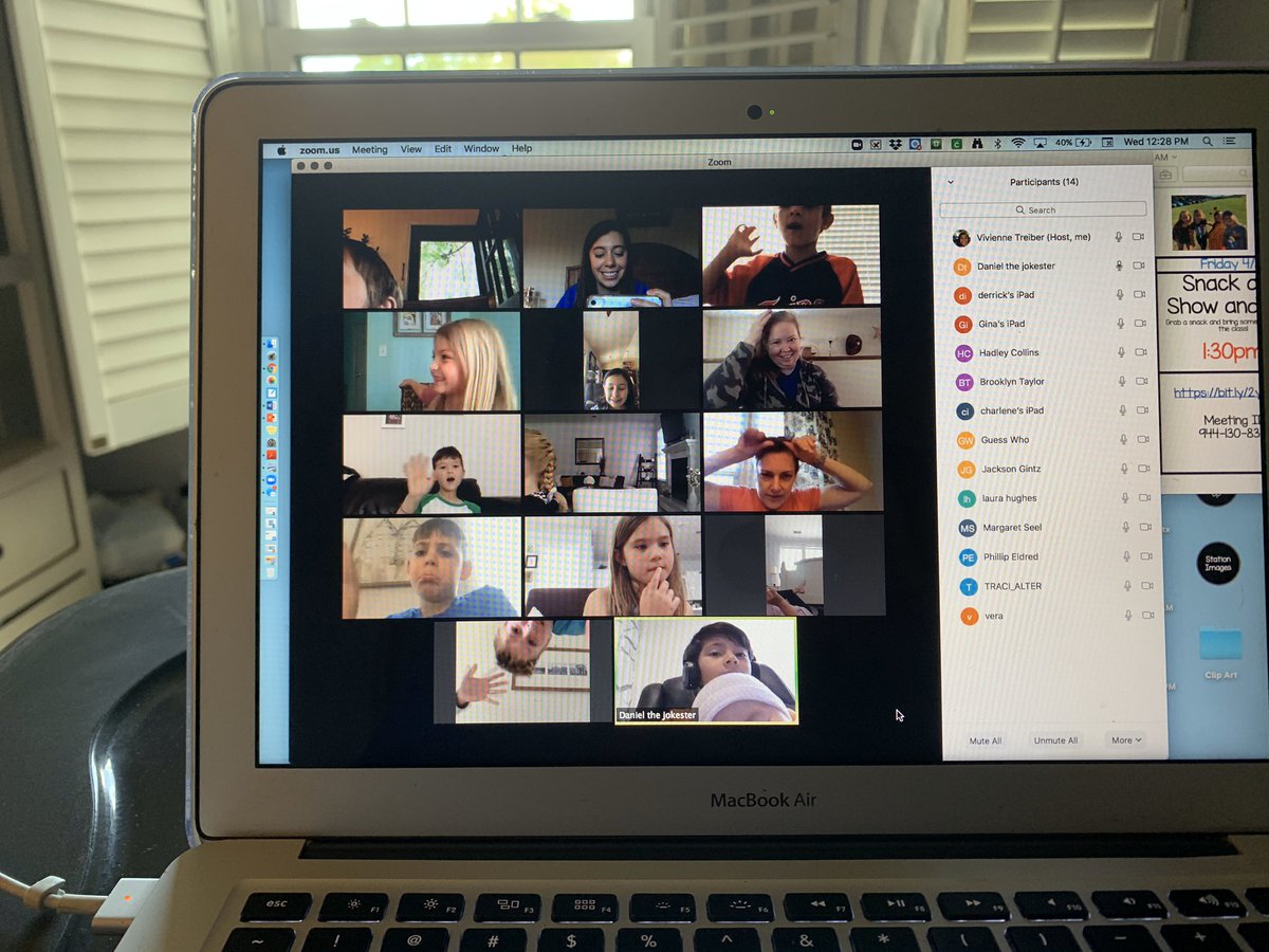 MissTreiber's tweet photo. Bring a joke zoom today was great! Lots of giggles and a few special guests. 😂@LauraShifflett5 #angeloakes https://t.co/P59XrsZoJL