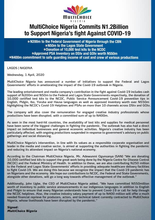 maziibe_'s tweet photo. Multichoice Nigeria is supporting the fight against COVID-19 in Nigeria with N1.2BN.
See the breakdown 👇🏽
#MultiChoiceCares #COVIDー19 #StaySafeStayHome https://t.co/uloatsTf2o