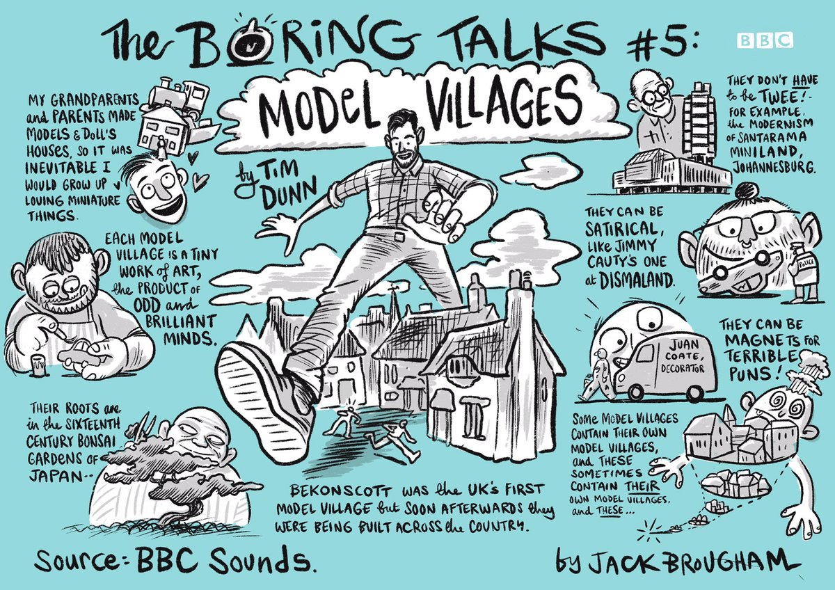 MrTimDunn's tweet photo. Bored at home? Well, let me be even *more* boring and talk about... The joy of Model Villages!
I recorded this #BoringTalks podcast for @BBCRadio4, and today @JackBrougham has illustrated it. So, please, do join me for 13 mins: WHY I LOVE MODEL VILLAGES. https://t.co/THFglTF5Dm https://t.co/BDuByQPcIR