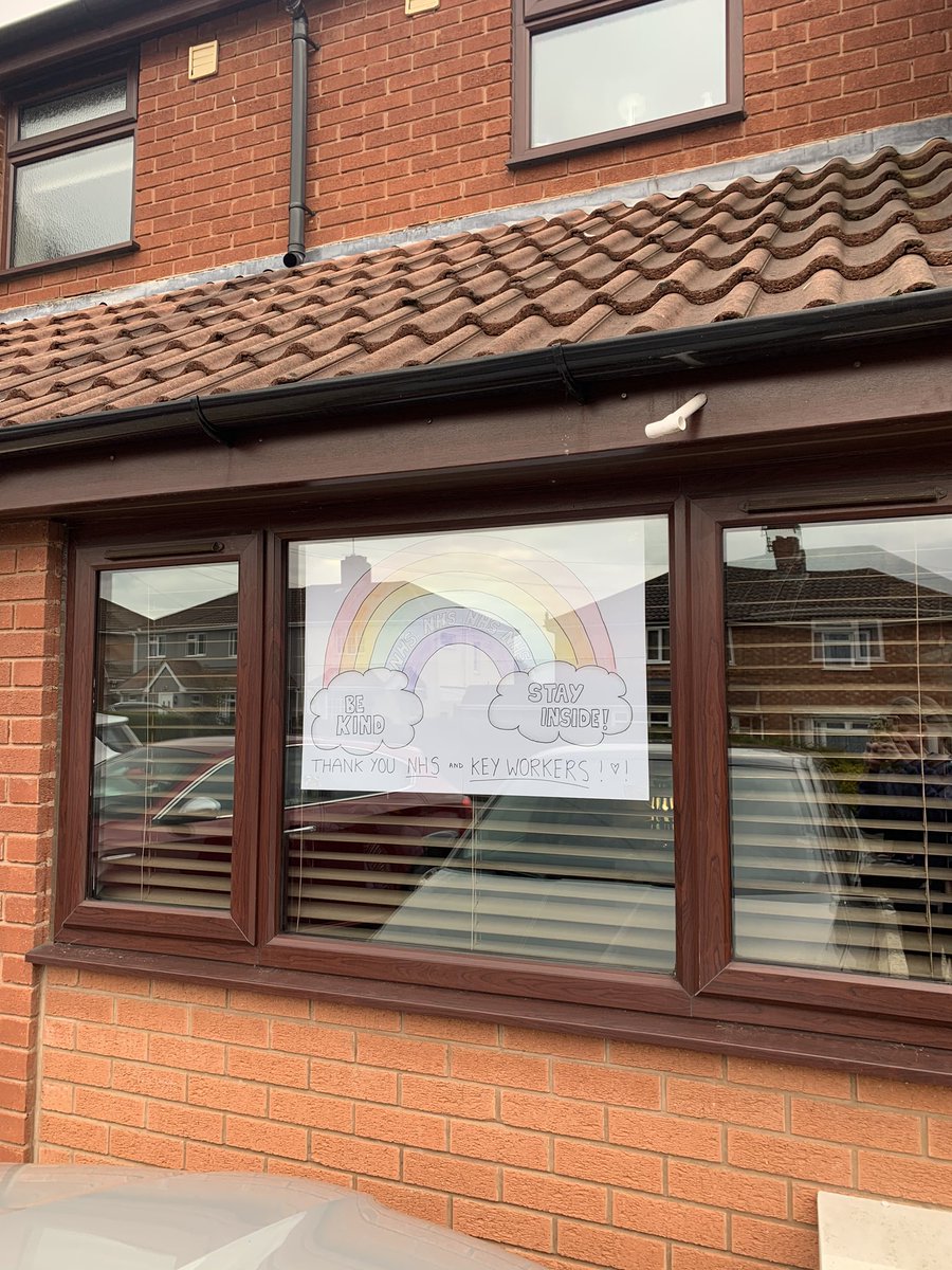 Ponky100's tweet photo. I’ve been given less schoolwork today so me and @charliesbustleg have made a lovely rainbow to thank all of the NHS and key workers that are out doing our country proud! Thank you to you all 😊🌈 https://t.co/O9gSdle4JY