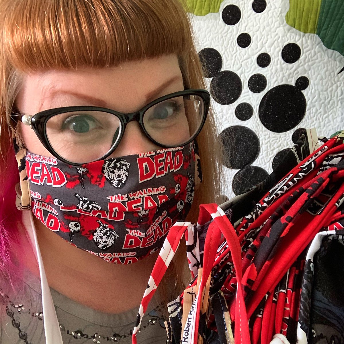 TheWalkingDead's tweet photo. Shout out to @muppin for turning some of our #TWD fabric into face masks for comic retailers to safely sell comics remotely! https://t.co/qud7jfddtP