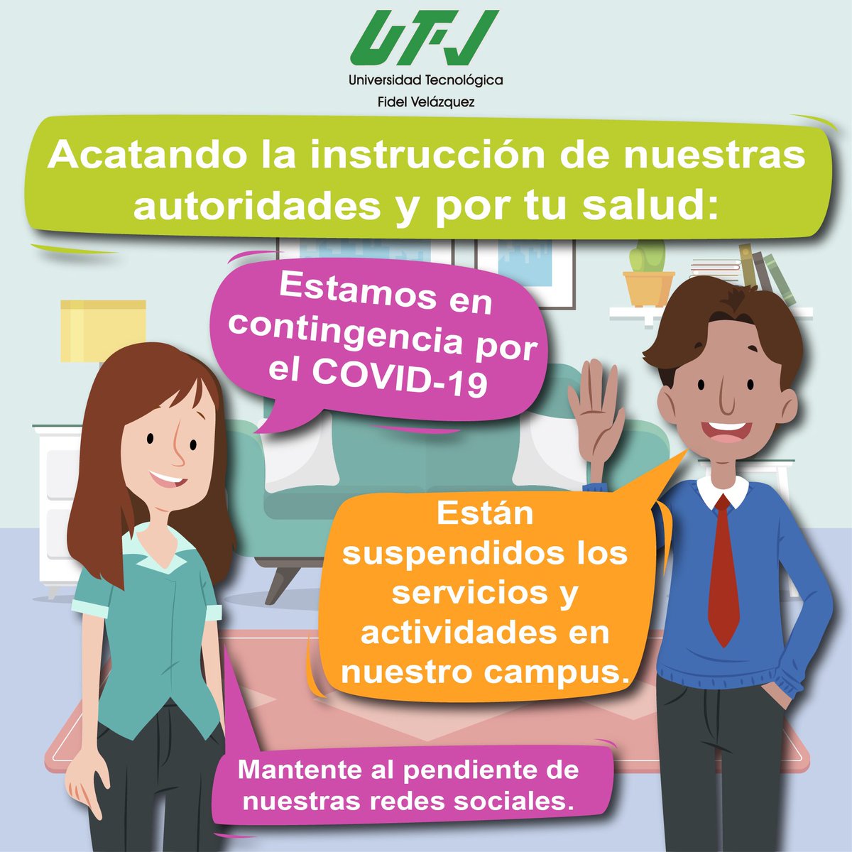 UTFVoficial's tweet photo. Estimados #DragonesUTFV:
Les recordamos que debido a la contingencia por el COVID-19, están suspendidas todas los servicios y actividades en nuestro campus. Sigan al pendiente de nuestras Redes Sociales para cualquier comunicado y no divulguen información falsa. #SomosDragones https://t.co/Pz1IoM0wGB