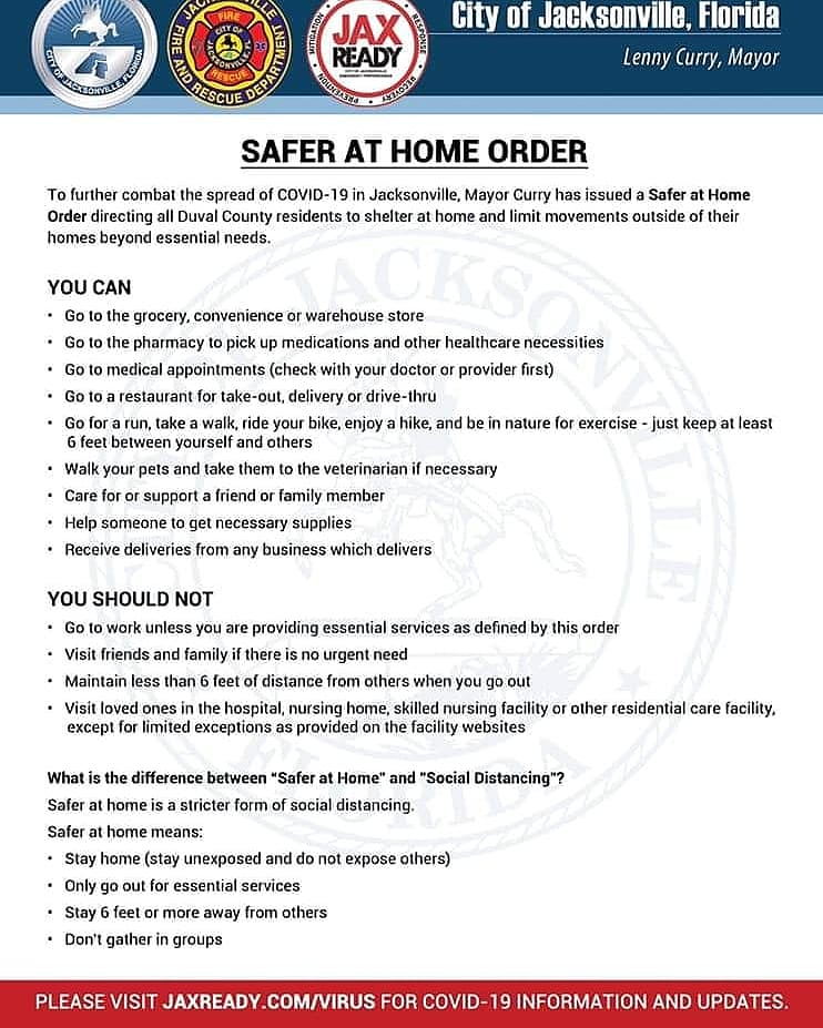 NwJaxCDC's tweet photo. News from the @CityofJax. Mayor Lenny Curry has issued a “Safer at Home Order” mandating citizens to stay in their homes except for critical and essential needs. It begins Friday at 12:01 a.m. #NJCDC #NorthwestJax https://t.co/CojpzgQBTs