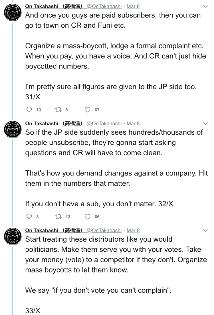 A reminder not to trust anyone from industry (especially feminists who’d gladly support localization companies doing gatekeeping against translators with wrongthink) that attempts to dissuade boycotts in favor of blindly subscribing to failed services. https://archive.is/rASzi 