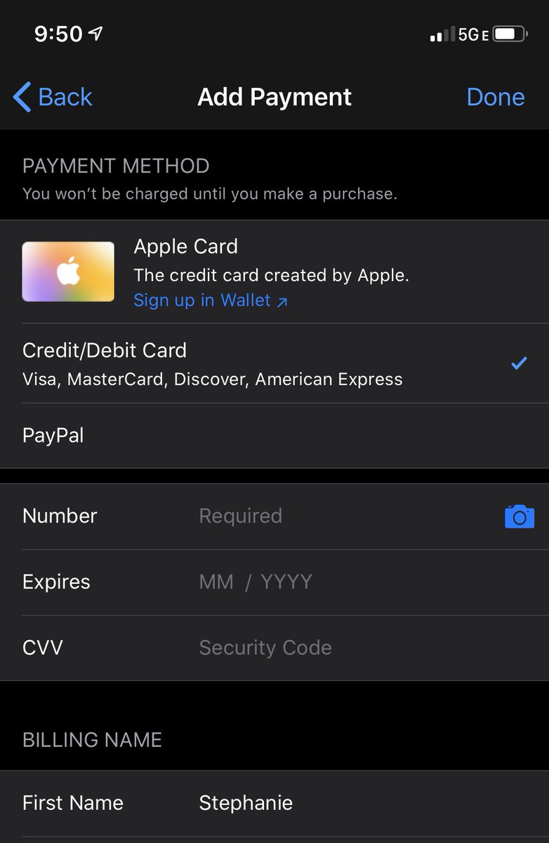 StephLaPreal's tweet photo. That awkward moment when I literally can’t use Apply Pay to set up purchases on my @Apple account... 🤔 https://t.co/QQC8hRUEKR