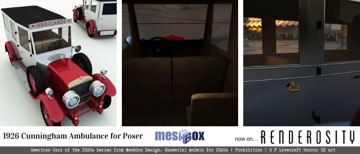 lovecraftrpg's tweet image. RT @meshbox: #Meshbox 1926 Vintage Cunningham #Ambulance for #Poser 3D model is now available on #Renderosity for licensing. @VintageCulture @My3DPrinting  #1920s #prohibition #callofcthulhu #lovecraft ow.ly/5pqC30quvX1