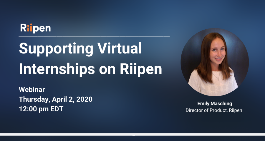 Tomorrow afternoon at 12pm EDT, join Riipen's Director of Product Emily Masching in a webinar on supporting virtual #internships and moving traditional #experientiallearning online. #highereducation #edtech #futureofwork

Learn more and sign up: hubs.ly/H0p1S070