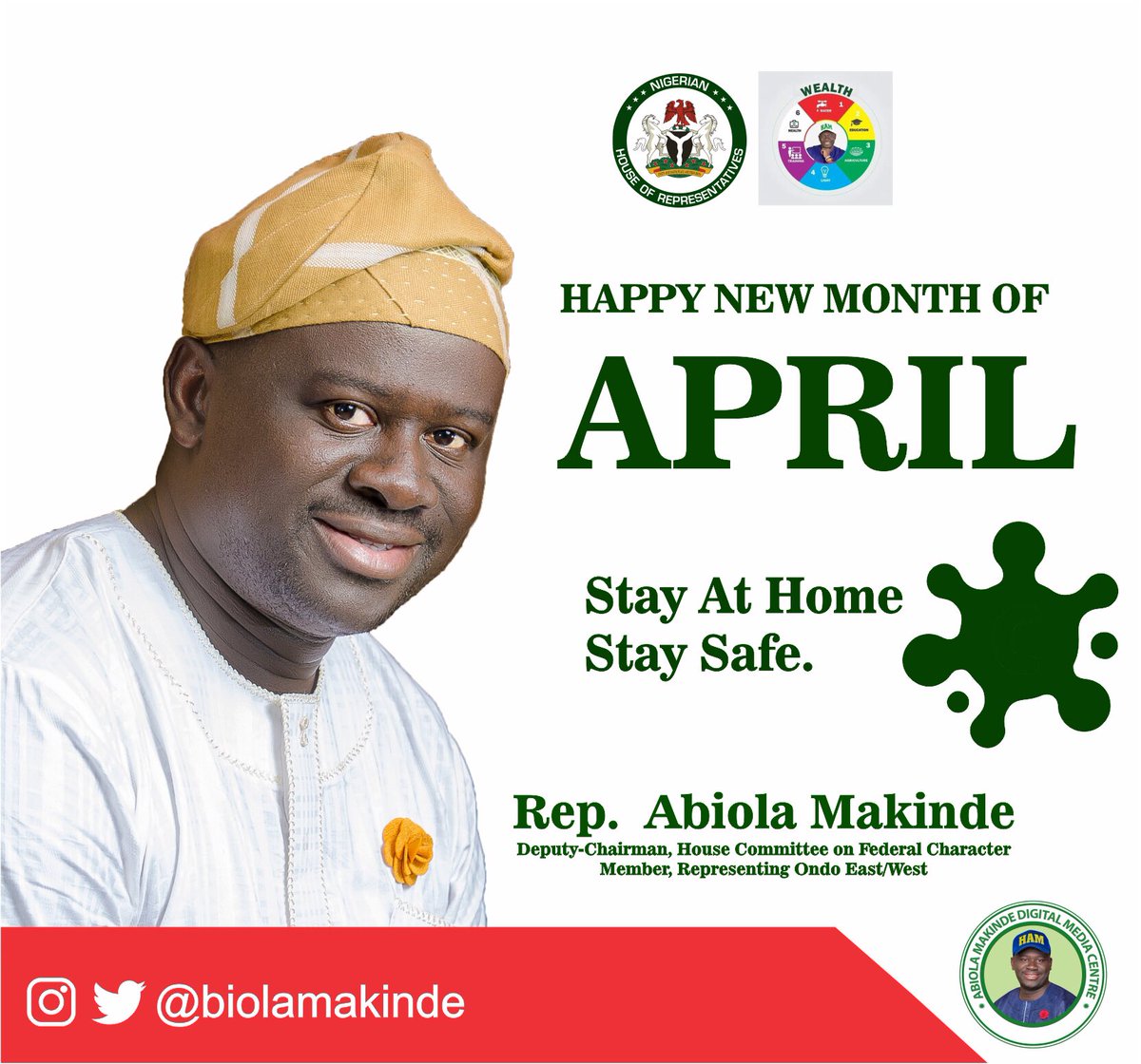 BiolaMakinde's tweet photo. Happy New Month,

I implore all the good people of Ondo West/East Federal Constituency, friends and families to be strong and stay safe during this trying time.

Let’s practice all safety measures rolled out by the WHO, Federal Ministry of Health and NCDC. 1/3 https://t.co/uMzYMt5N4R